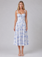 Floral Corset Sweetheart Midi Dress