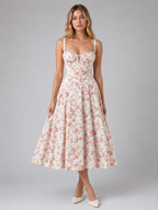 Floral Corset Sweetheart Midi Dress