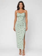 Floral Cowl Neck Midi Dress