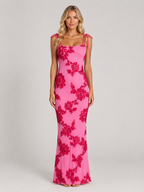 Embroidered Tie Strap Maxi Dress