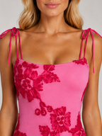 Embroidered Tie Strap Maxi Dress