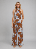Women's Floral Halter Wide Leg Jumpsuit