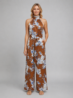 Floral Halter Wide Leg Jumpsuit