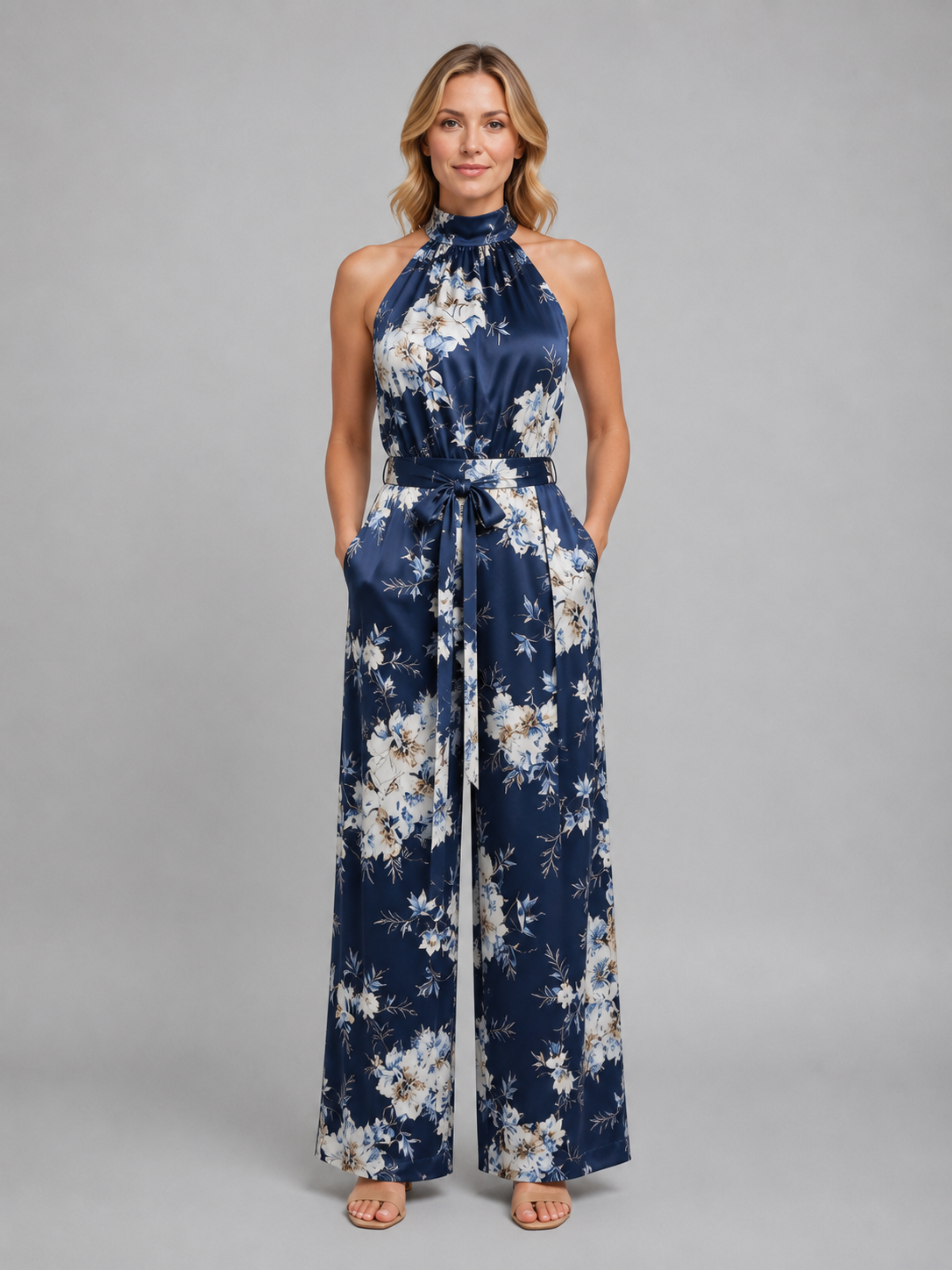 Women's Floral Halter Wide Leg Jumpsuit