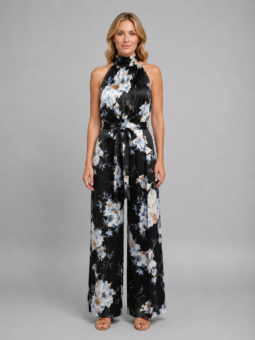 Women's Floral Halter Wide Leg Jumpsuit