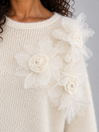 Floral Knit Jumper – Crew Neck Long Sleeve Sweater with 3D Flower Detail