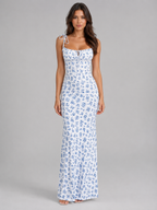 Floral Lace-Up Maxi Dress