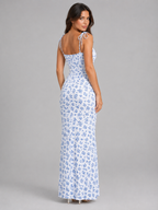 Floral Lace-Up Maxi Dress