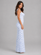 Floral Lace-Up Maxi Dress
