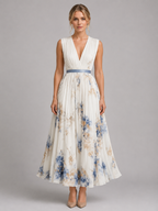 Pleated Floral Maxi Dress