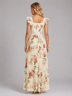 Floral Pleated Maxi Dress – Ruffle Sleeve
