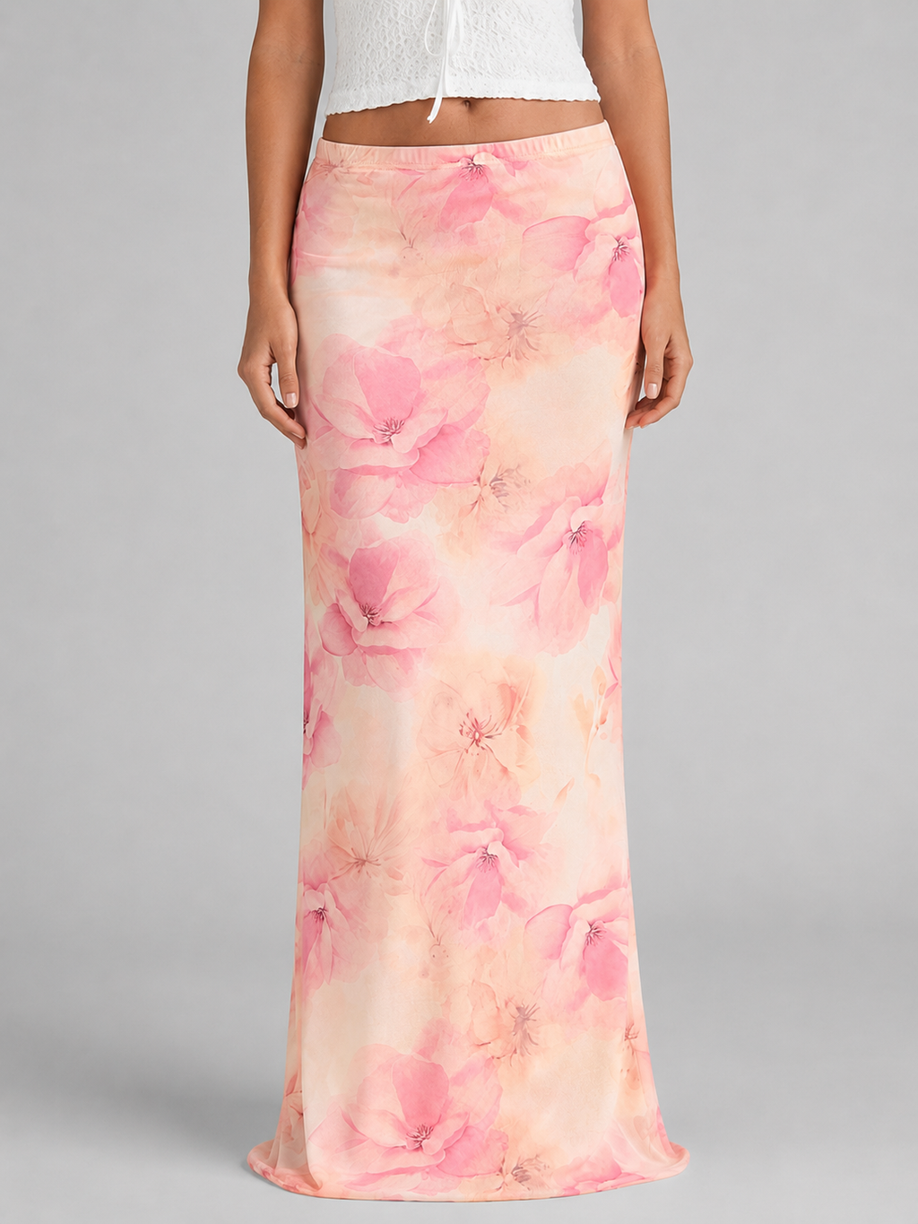Women's Floral Satin Maxi Skirt