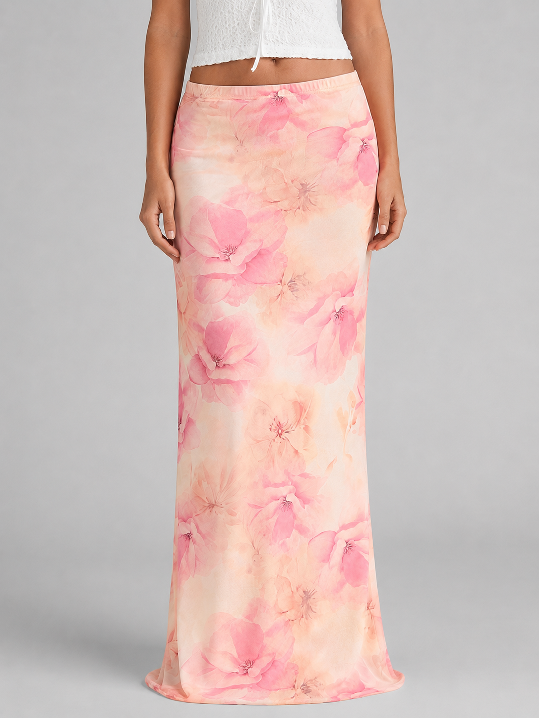Women's Floral Satin Maxi Skirt