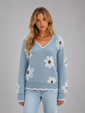 Floral V-Neck Jumper – Soft Knit Casual Pullover