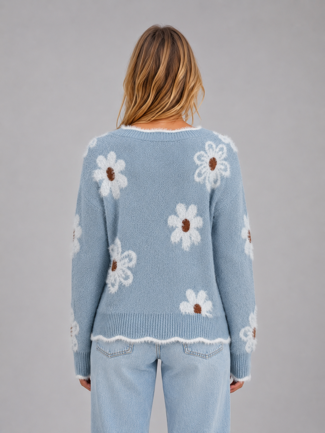 Floral V-Neck Jumper – Soft Knit Casual Pullover