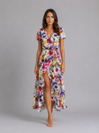 Floral Wrap Tie Waist Midi Dress