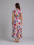 Floral Wrap Tie Waist Midi Dress