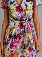 Floral Wrap Tie Waist Midi Dress