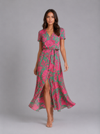 Floral Wrap Tie Waist Midi Dress