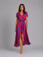 Floral Wrap Tie Waist Midi Dress