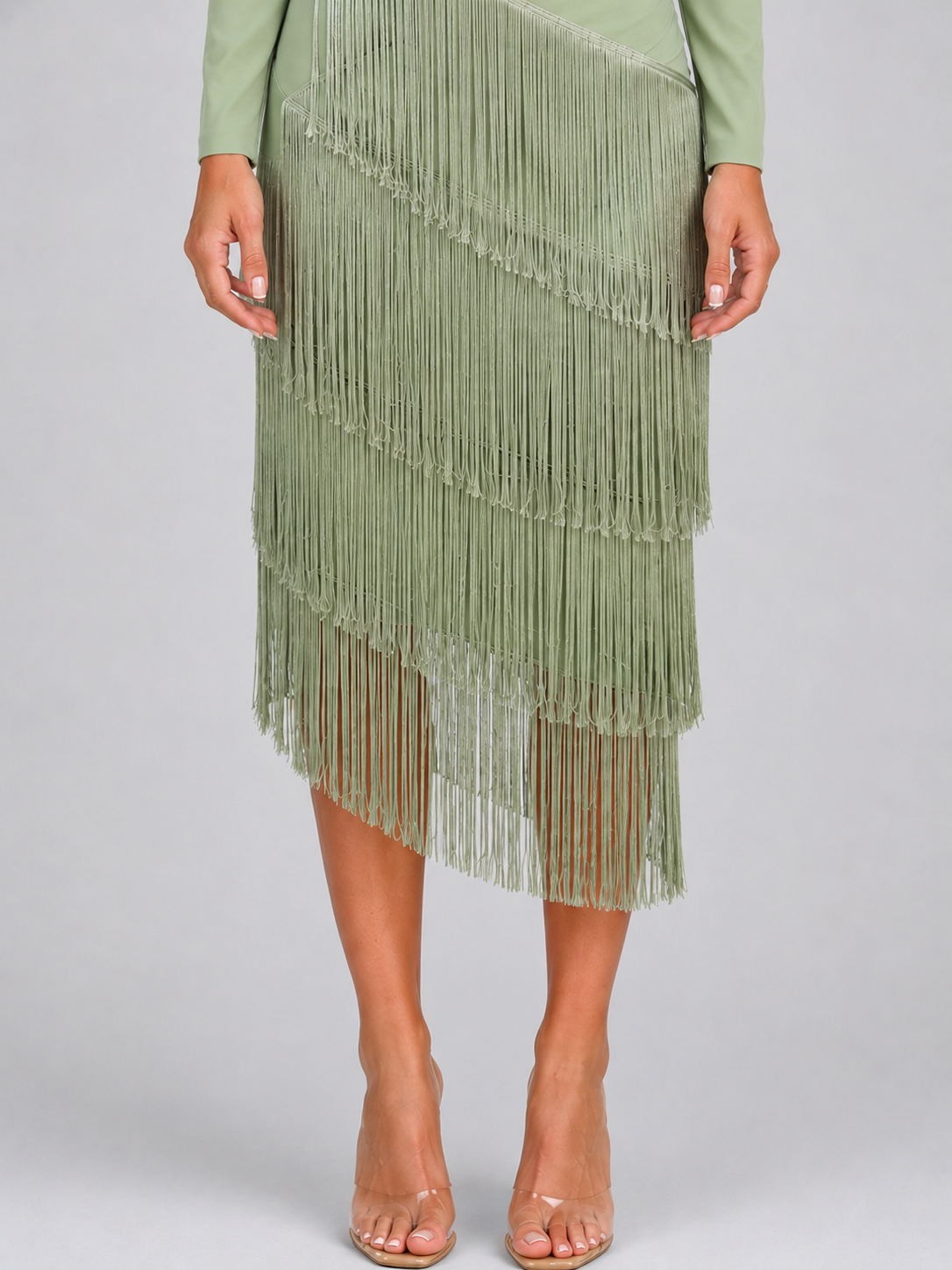 Fringe Midi Occasion Dress – Long Sleeve Eveningwear