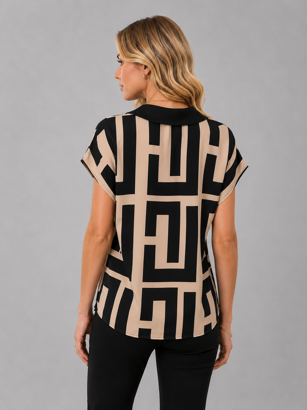 Women's Geometric V-Neck Blouse