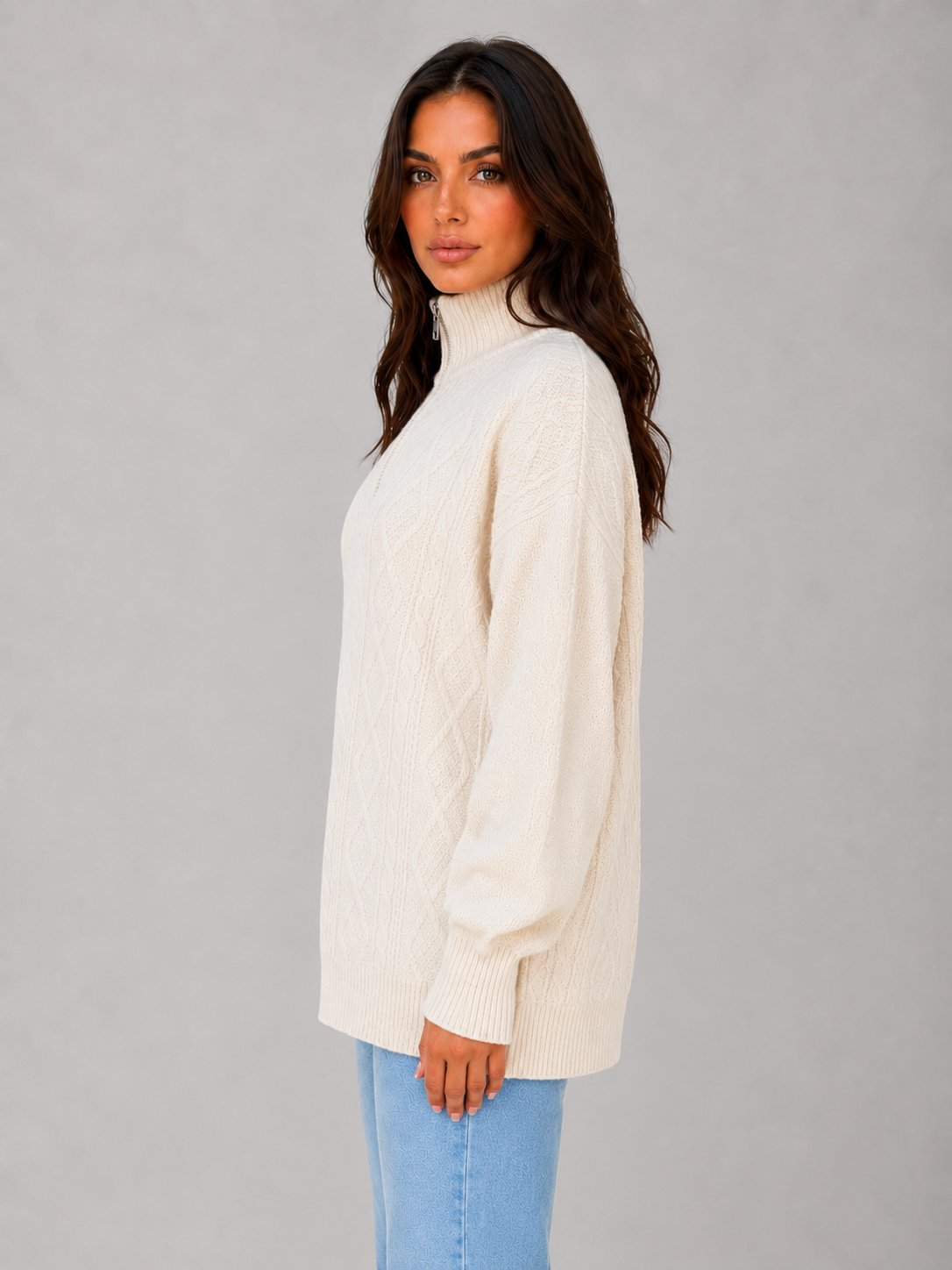 Half Zip Cable Knit Jumper – Chunky Winter Sweater