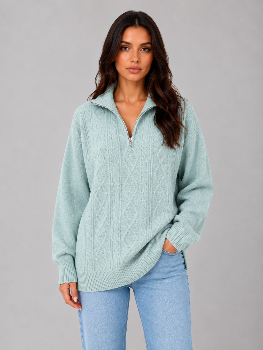 Half Zip Cable Knit Jumper – Chunky Winter Sweater