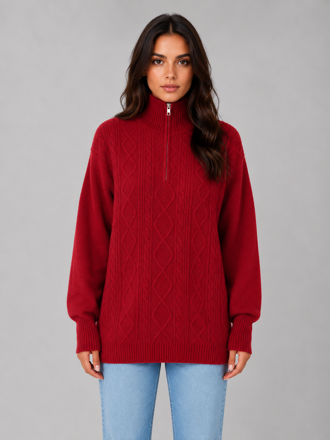 Half Zip Cable Knit Jumper – Chunky Winter Sweater