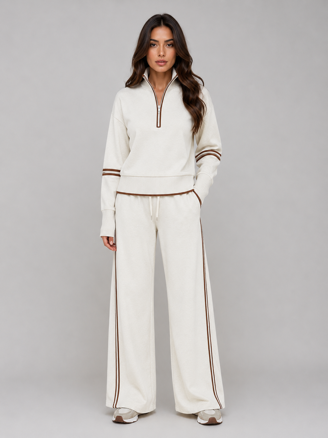 Half Zip Lounge Set – Relaxed Two-Piece Wide Leg Tracksuit