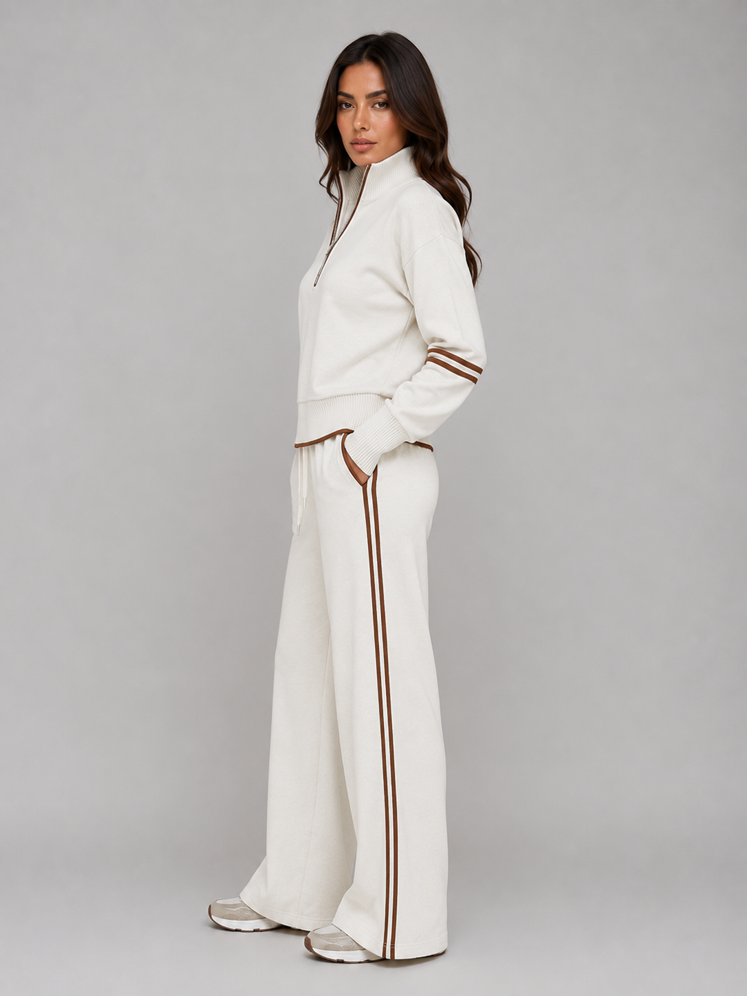 Half Zip Lounge Set – Relaxed Two-Piece Wide Leg Tracksuit