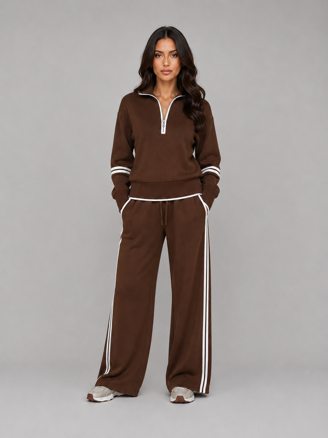 Half Zip Lounge Set – Relaxed Two-Piece Wide Leg Tracksuit