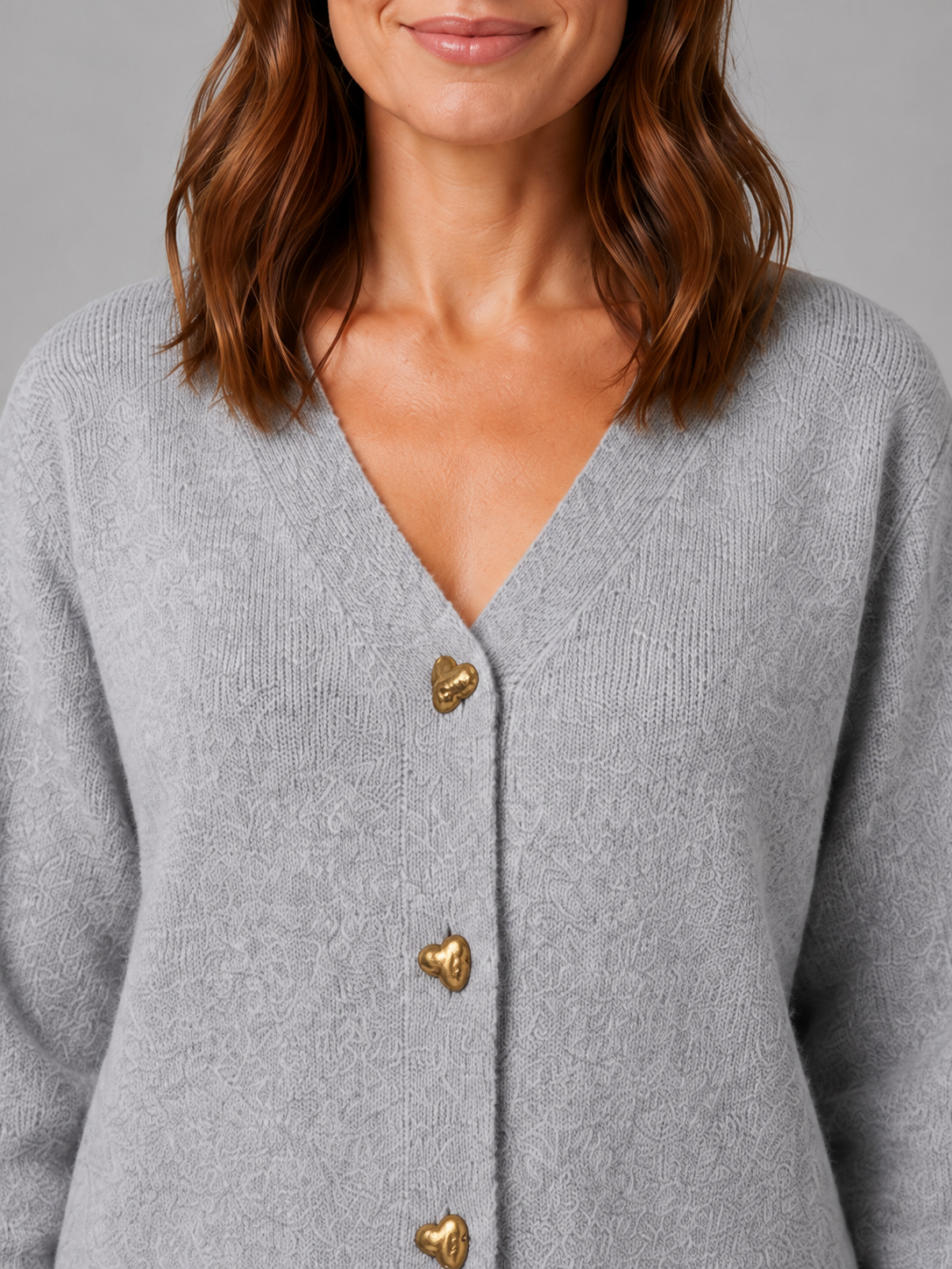 Heart Button Cardigan – Soft Knit V-Neck Button-Up Style