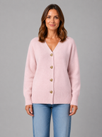 Heart Button Cardigan – Soft Knit V-Neck Button-Up Style