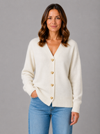 Heart Button Cardigan – Soft Knit V-Neck Button-Up Style