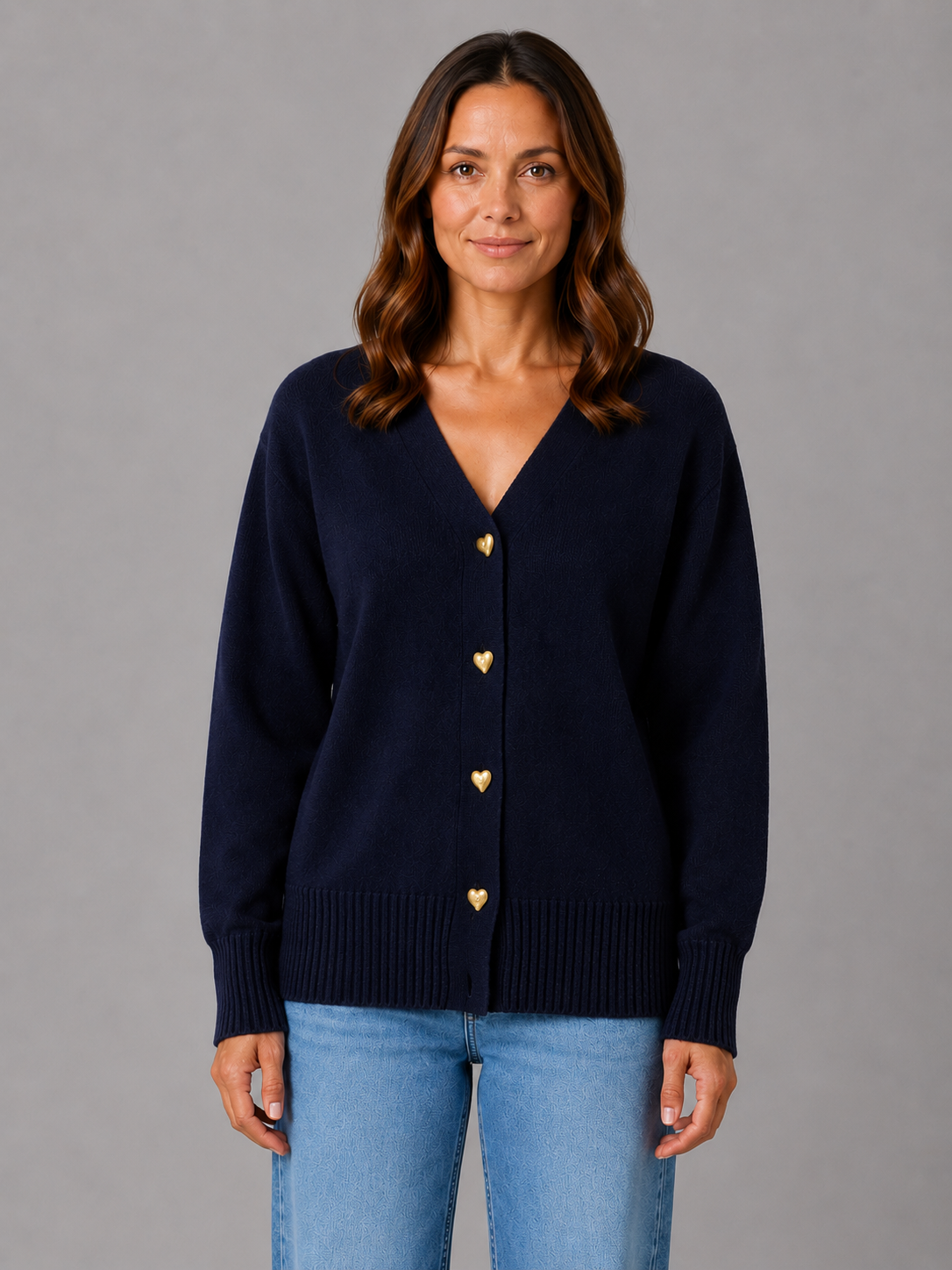 Heart Button Cardigan – Soft Knit V-Neck Button-Up Style