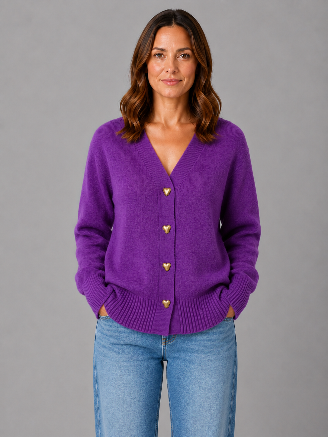 Heart Button Cardigan – Soft Knit V-Neck Button-Up Style