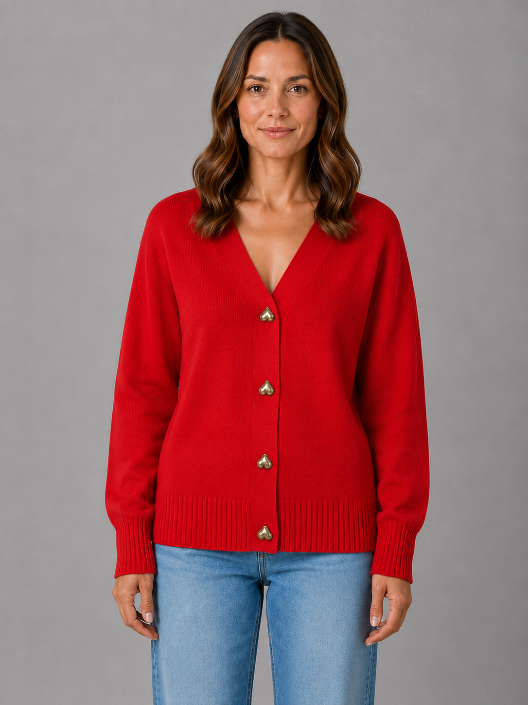 Heart Button Cardigan – Soft Knit V-Neck Button-Up Style