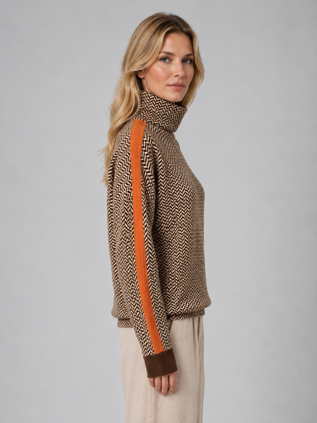 Herringbone Turtleneck Jumper – Soft Knit High Neck Sweater