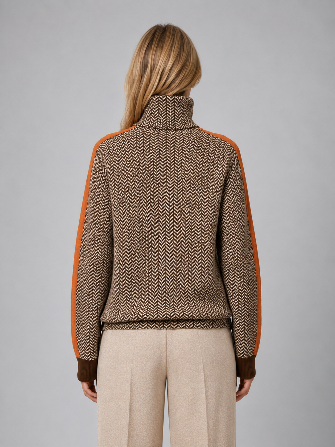 Herringbone Turtleneck Jumper – Soft Knit High Neck Sweater
