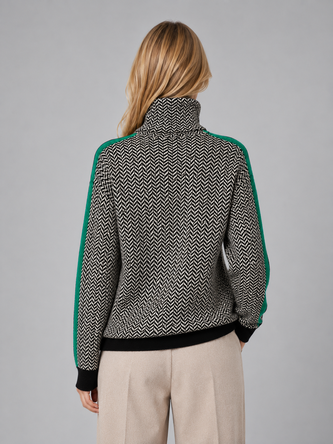 Herringbone Turtleneck Jumper – Soft Knit High Neck Sweater