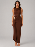 High Neck Ruched Maxi Dress