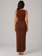 High Neck Ruched Maxi Dress