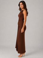 High Neck Ruched Maxi Dress