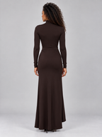 High Neck Ruched Split Maxi Evening Dress