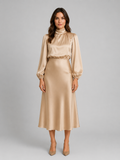 Women's Satin High Neck Midi Dress