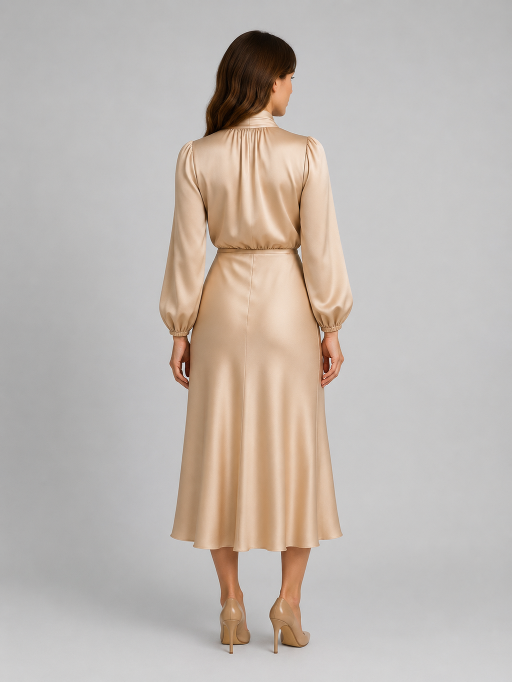 Women's Satin High Neck Midi Dress