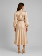 Satin High Neck Midi Dress