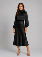 Satin High Neck Midi Dress
