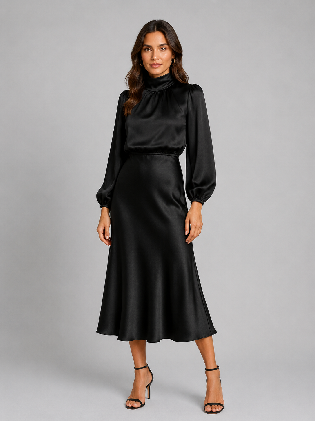Women's Satin High Neck Midi Dress